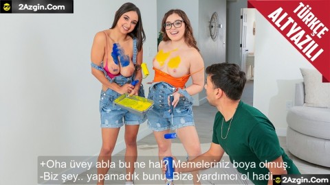 Sanatsal Resimler Çizerken Memelerini Boya Yapan Üvey Ablası ve Arkadaşını Çitileyerek Temizledi